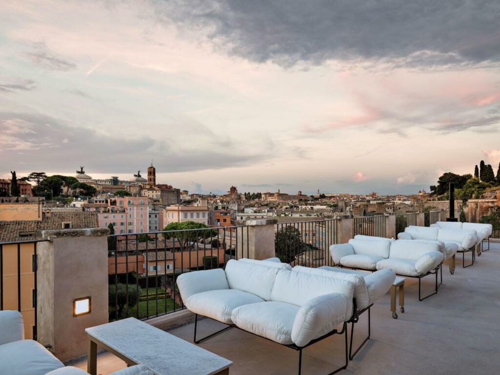 Beautiful view of Rome from rooftop terrace of Hotel Rhinoceros